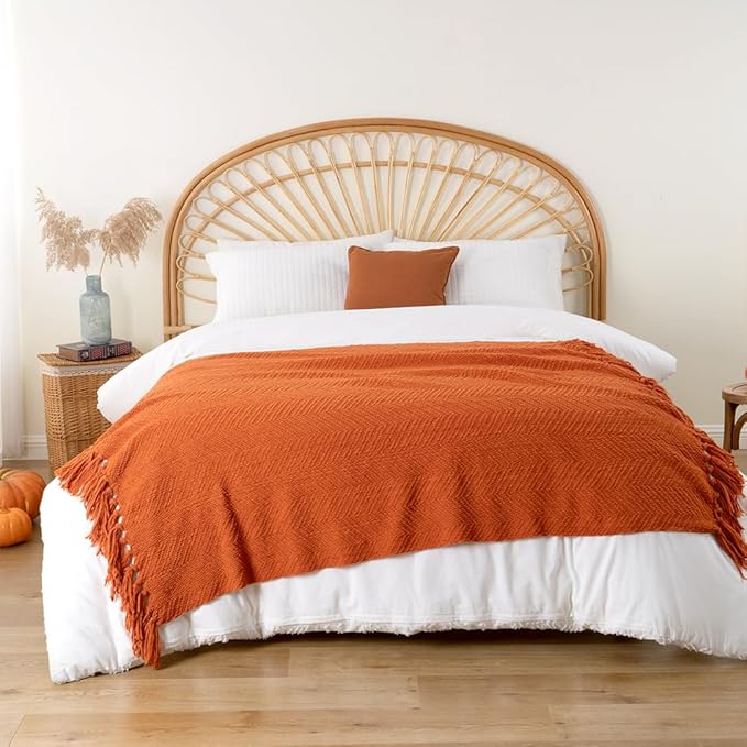 BATTILO HOME Burnt Orange Throw Blanket for Couch, Halloween Throw Blanket for Home Decor, Fall Decorations for Bed, Sofa and Living Room, 50"x60"