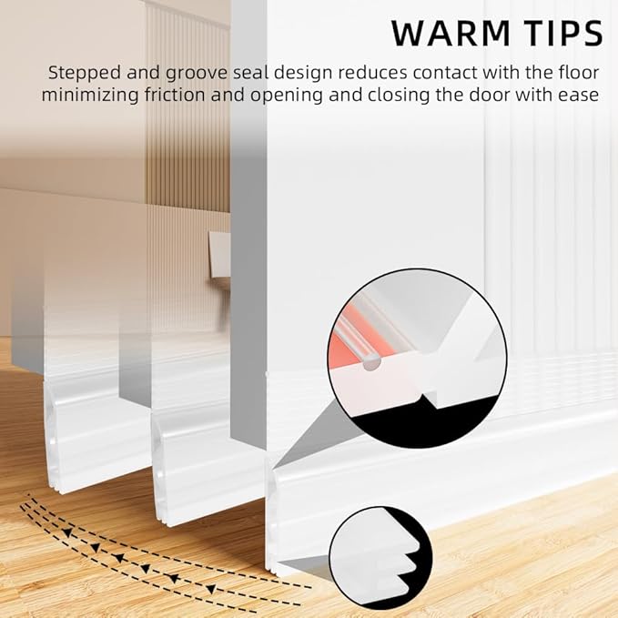 Door Draft Stopper for Bottom of Door, Adjustable Weather Stripping Door Seal for Cold Insulation, Under Door Sweep for Exterior & Interior Doors, Door Bottom Seal Blocker Noise (39inch,Transparent)