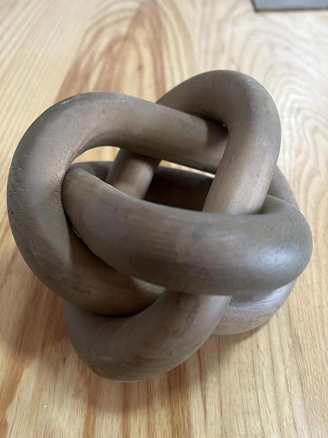 Wood Knot Decor -Coffee Table Decor Shelf Decor Table Books Hand Carved Home Decoration Boho Country Rustic Modern Shabby Chic Style Decor 3 Link Wooden Knot Chain Link Decor (Brown)