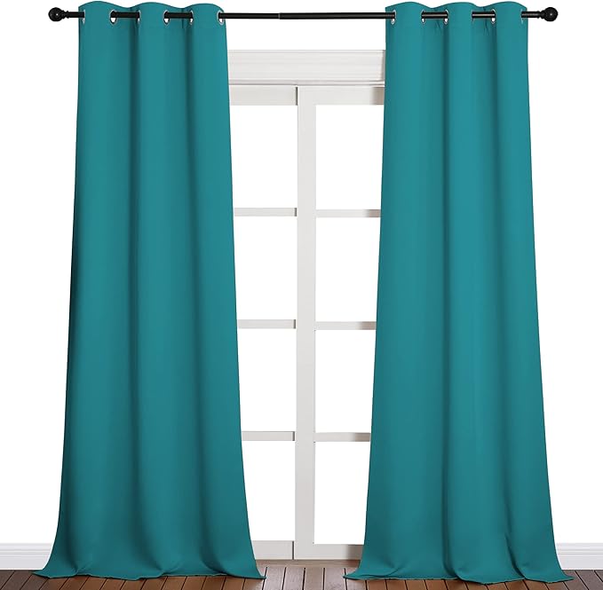 NICETOWN Room Darkening Curtains 90 inch Length 2 Panels, Thermal Insulated Grommet Blackout Curtains for Modern Casual Elegant Bedroom Kids Room Theme Decoration (Peacock Teal, 2 Pieces, W42)
