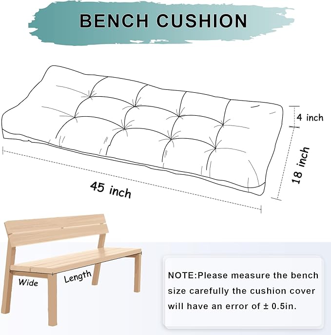 Bench Cushion 45 Inch - Chenille, High-Density Memory Foam, Non-Slip Bottom, Soft Durable Indoor Tufted Long Seat Cushion for Window Garden Furniture (Pastel Turquoise, 45x18x4 Inch)