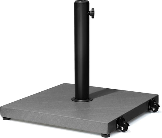 Patio Umbrella Base 43lbs Outdoor Umbrella Stand with Wheels, Heavy Duty Square Concrete Stand Market Umbrella, Gray
