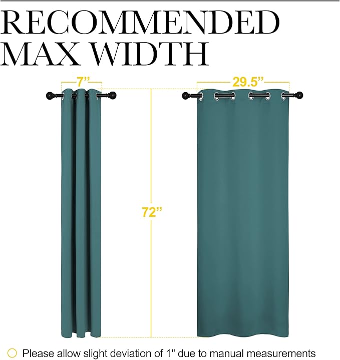 NICETOWN Bedroom Curtain Panels Blackout Draperies, Thermal Insulated Solid Grommet Blackout Curtains/Drapes (Sea Teal, One Pair, 34 by 72-inch)