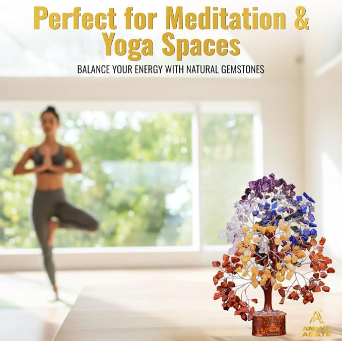 7 Chakra Tree of Life Handmade Gemstone Bonsai Trees, Crystals and Healing Stones Feng Shui Money Tree for Home Office Desk Decor, Positive Energy, Good Luck, Spiritual Birthday Gifts for Women