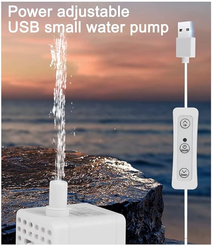 User Friendly USB Water Pump for Household Pets and Rockery Fountains and Easy to Clean (Bottom Suction)