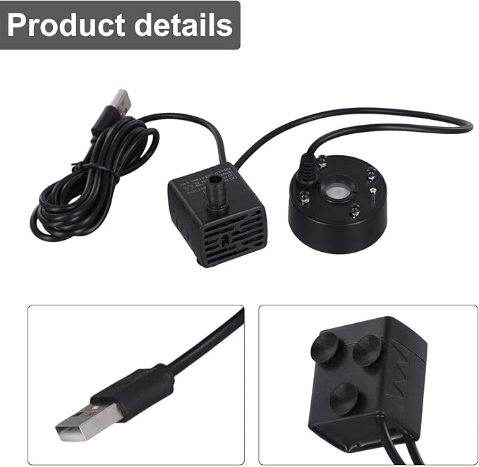 Mist Maker, Indoor Fountain Foggers With 4 Colored Lights, Small Pond Fog Machine Atomizer Air Humidifier Water Circulation Mist Maker (Black)