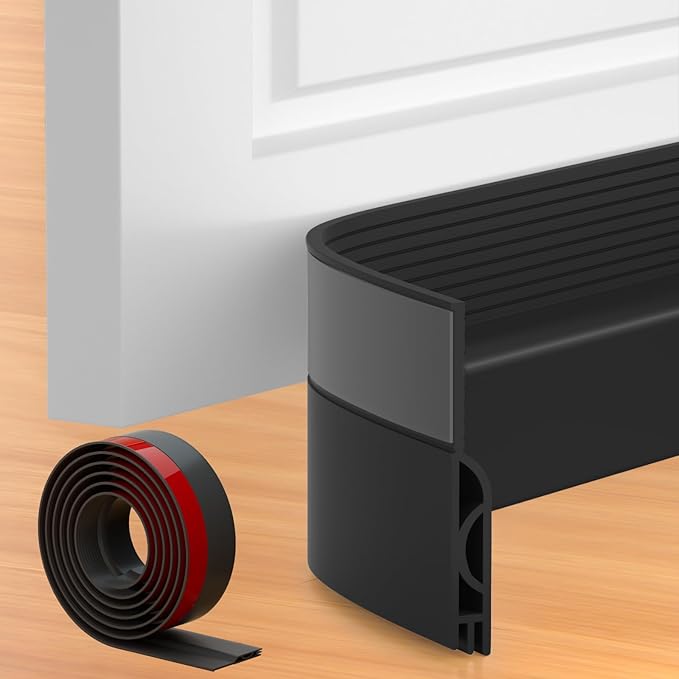 Door Draft Stopper, Adjustable Door Sweep for Bottom of Door, Under Door Gap Filler for Exterior & Interior Doors, Weather Stripping Seal Blocks Noise and Cold Air (78Inch, Black)