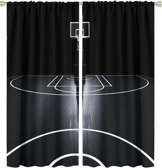 JESTRONRY Basketball Sports Curtain,Basketball Court Sports Theme Room Darkening Door Window Rod Pocket Curtain for Teen Boys Bedroom Living Room Decor W63xL72in
