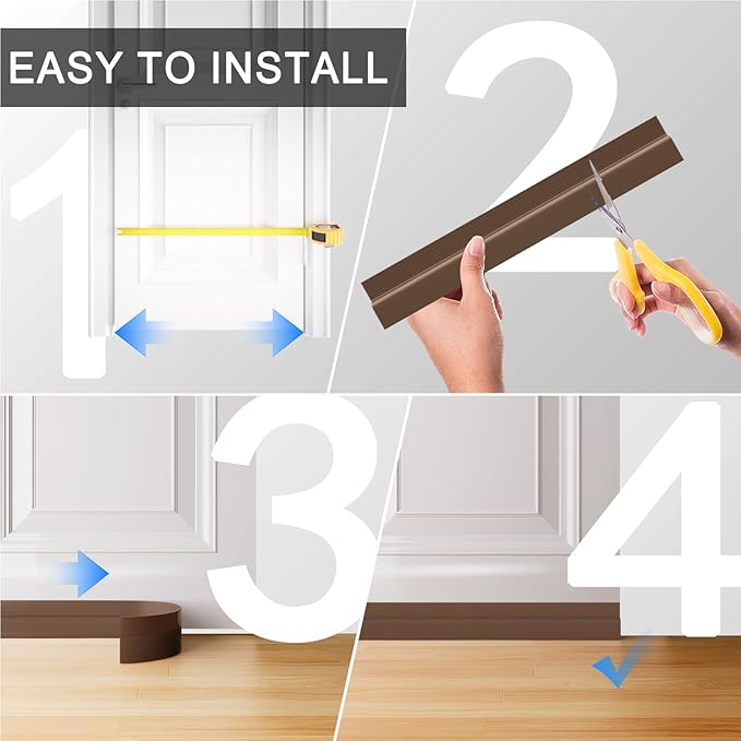 Under Door Draft Stopper,Door Sweep for Bottom of Doors,Adjustable Weather Stripping Door Seal,Soundproofing Under Gap Filler Bottom Exterior Interior Insulation Block Energy Saving (78", Brown)