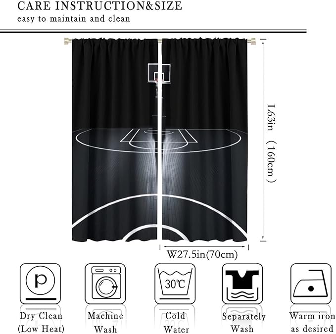 JESTRONRY Basketball Sports Curtain,Basketball Court Sports Theme Room Darkening Door Window Rod Pocket Curtain for Teen Boys Bedroom Living Room Decor W55xL63in