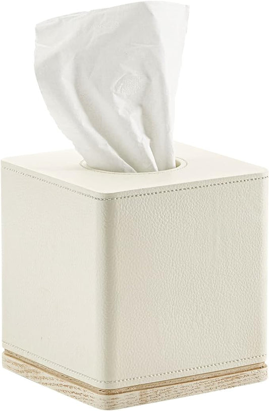 Tissue Box Cover Square Resin Tissue Holder for Home Decor,Hand Carved Beige Leather Cube Tissue Box Holder – 5.5 Inch Heavy Duty Luxury Tissue Box Case for Bathroom, Living Room, Office