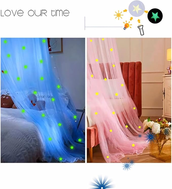 Eimilaly Stars Bed Canopy Glow in The Dark, Bed Canopy for Girls Mosquito Net, Princess Canopy for Girls Bed Room Decor, Pink