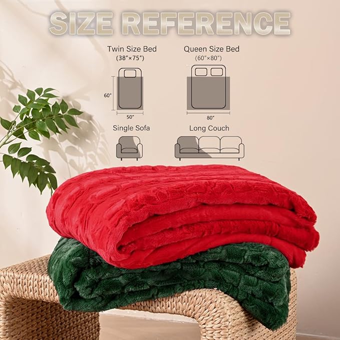 Krifey Oversized Faux Fur Blanket, Super Soft Cozy Blanket, Luxury Fluffy Throw Blanket Fuzzy Bed Throw, Plush Christmas Birthday Gifts for Women, Room Home Dorm Decor, Red, 60" x 80"
