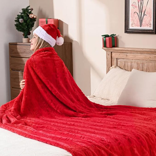 Krifey Oversized Faux Fur Blanket, Super Soft Cozy Blanket, Luxury Fluffy Throw Blanket Fuzzy Bed Throw, Plush Christmas Birthday Gifts for Women, Room Home Dorm Decor, Red, 60" x 80"