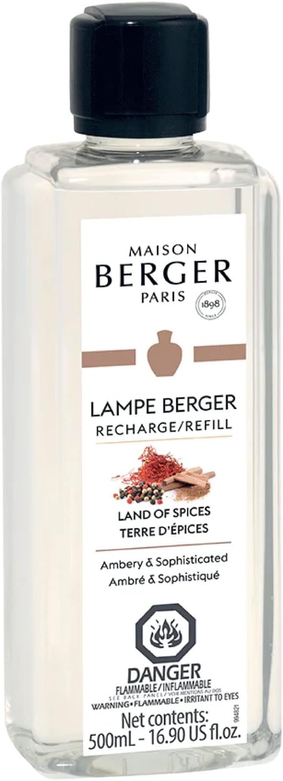 Maison Berger - Land of Spices - Lampe Berger Fragrance Refill Oil for Home Diffusers - Luxury Air Freshener with Saffron, Cinnamon & Incense Notes - 16.9 Fl Oz (500ml)