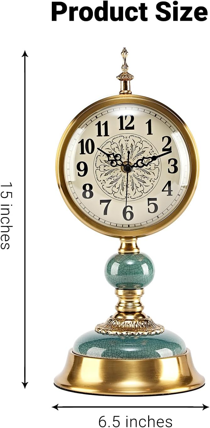 6-Inch Vintage Mantel Clock, Antique Desk Clock, Retro Anniversary Clock with Metal and Ceramic Body, Silent Table Clocks for Fireplace,Easy to Read DéCor Clocks for Living Room.