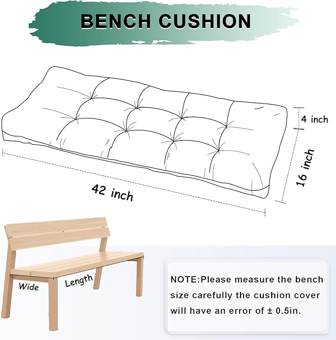 Bench Cushion 42 Inch - Chenille Fabric, High-Density Foam, Non-Slip Bottom, Soft Durable Indoor Tufted Long Seat Cushion for Window Garden Furniture (Mint, 42x16x4 Inch)