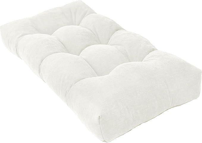 Bench Cushion 42 Inch - Chenille, High-Density Memory Foam, Non-Slip Bottom, Soft Durable Indoor Tufted Long Seat Cushion for Window Garden Furniture (White, 42x16x4 Inch)