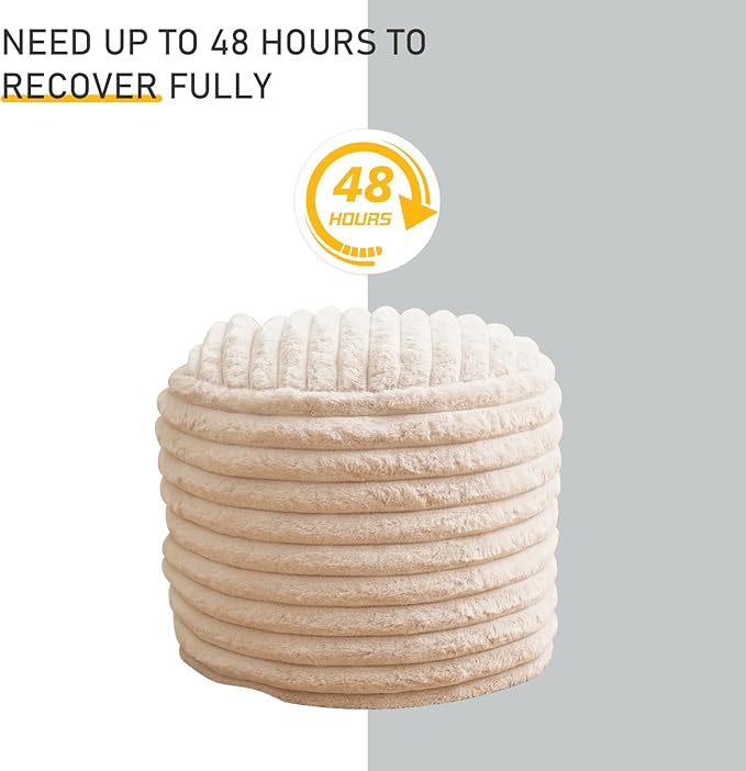 Pouf Ottoman Stuffed Round for Foot Rest, Faux Fur Poufs with Foam Chunk Filling, Storage Ottoman Pouf Foot Stool Cushion, 20 X 15 Inch Floor Chair for Living Room Bedroom Home Decor, Beige