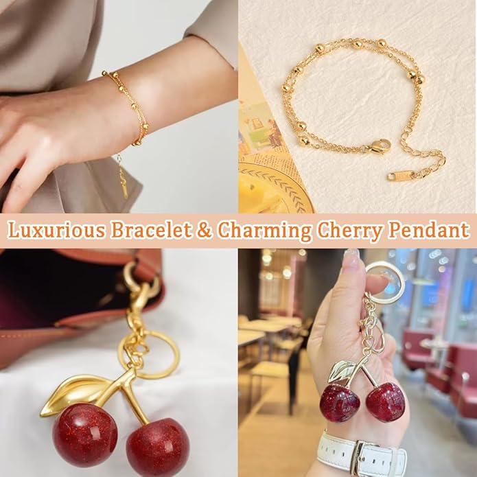 Flower Gift Baskets for Women, with Heart Necklace, Link Bracelet, Cherry Pendant, Reed Diffuser Set Birthday Gifts for Her Mom Wife Girlfriend on Valentines Mothers Day Christmas Anniversary