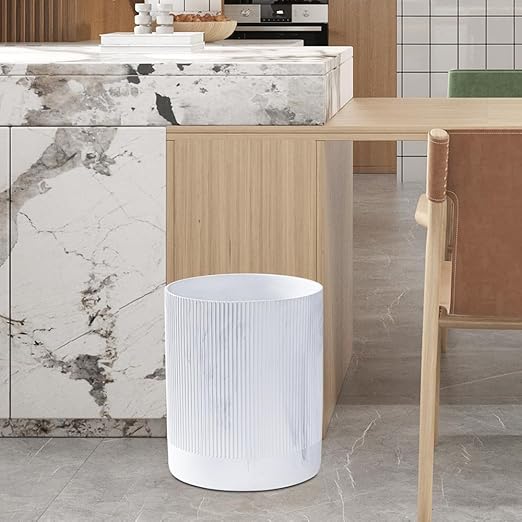 Polytree White Marble Stripe Wastebasket,Round Bathroom Trash Can 2.5 Gallon(9 Liter) Small Kitchen Garbage Can,Living Room Bedroom Trash Can, Decor Wastebasket for Home Office Marble Stripe