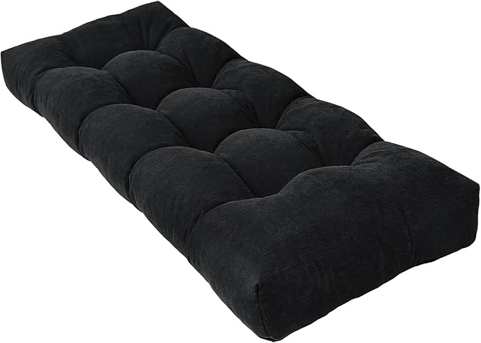 Bench Cushion 45 Inch - Chenille, High-Density Memory Foam, Non-Slip Bottom, Soft Durable Indoor Tufted Long Seat Cushion for Window Garden Furniture (Black, 45x18x4 Inch)