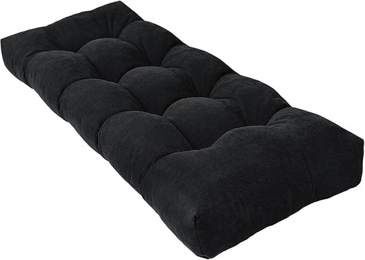 Bench Cushion 45 Inch - Chenille, High-Density Memory Foam, Non-Slip Bottom, Soft Durable Indoor Tufted Long Seat Cushion for Window Garden Furniture (Black, 45x18x4 Inch)