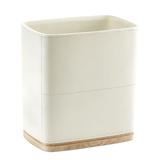 Polytree Bathroom Trash Can 1.8 Gallon(7 Liter) Small Kitchen Garbage Can,Decor Wastebasket for Bedroom Office,Resin Hand-Carved Leather Beige