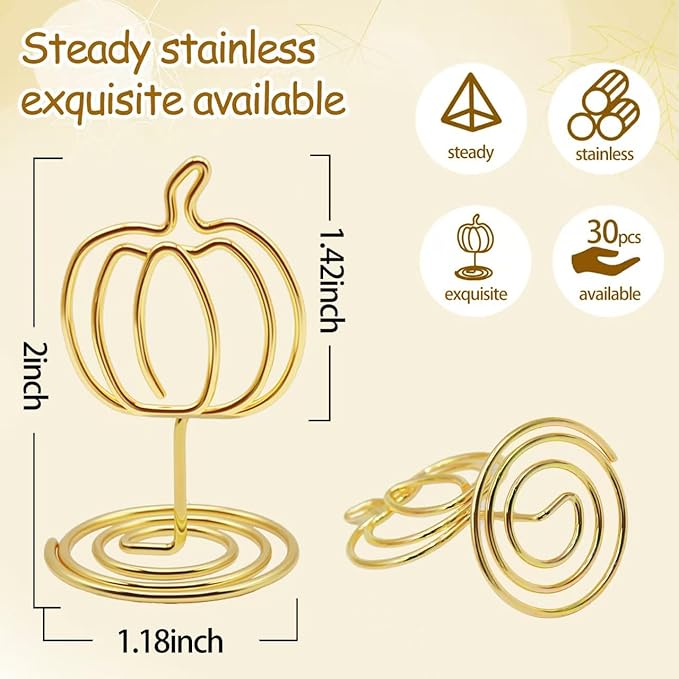 30 Pcs Picture Display,2 Inch Gold Photo Holders,Gold picture Holders for Tables,Table Number Holders，Party supplies for autumn harvest festivals, Halloween, Thanksgiving,Fall Decorations (Style 1)