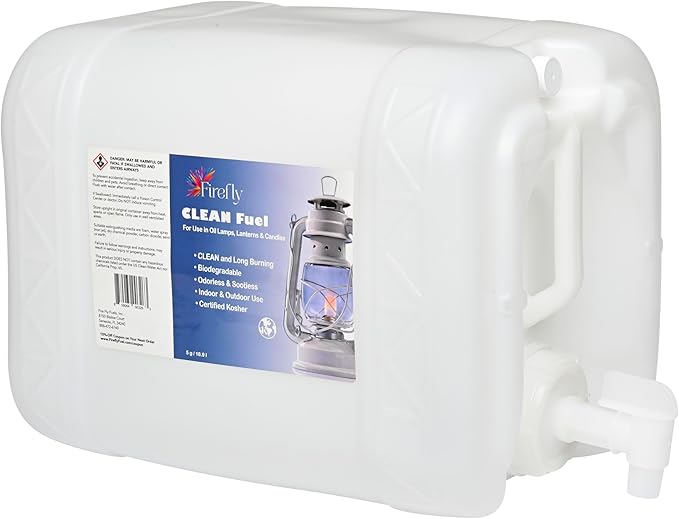 Firefly Kosher Clean Fuel Lamp Oil - Smokeless, Virtually Odorless, and - Long-Lasting Burn Time for Indoor & Outdoor Lamps - 5 Gallons - Made in USA
