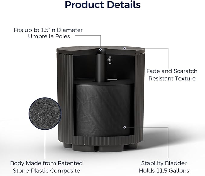 Outdoor Side Table with Umbrella Hole, Stylish Umbrella Base Outdoor Patio or Beach, Umbrella Stand Fits Up to 1.9" Pole, Patio Umbrella Base for Garden, Deck & Lawn, Black