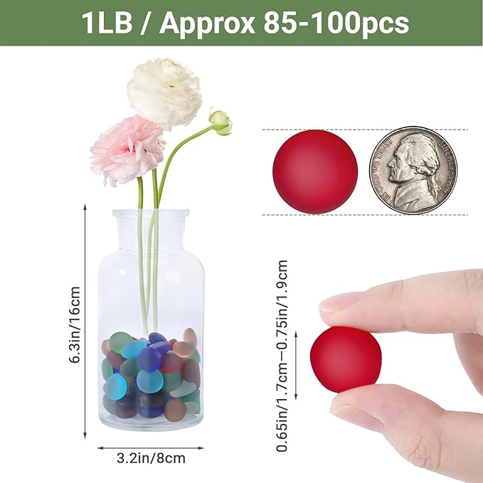 SUREAM Mixed Colored Flat Glass Gems, 0.8LB Glass Pebbles Beads for Vases Fillers Aquarium Fish Tank Rocks DIY Crafts Table Scatter Decoration