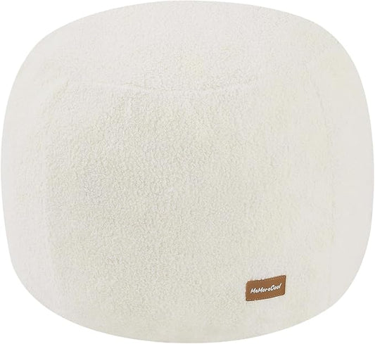 MeMoreCool Stuffed Round Pouf Ottoman Foot Rest, Floor Pouf Foot Stool with Soft Foam Chunk Filling, Small Round Ottoman Footstool Circle Footrest for Living Room, Beige