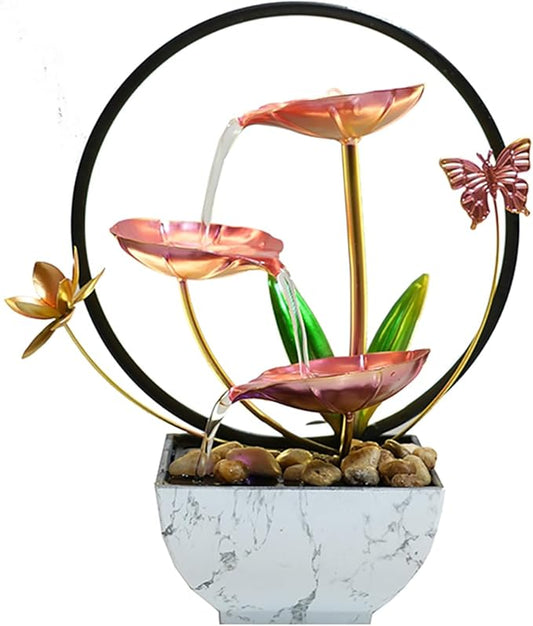 Pink Indoor Table Top Fall Decor Indoor Relaxation Water Fountain, Waterfall, Small Fountains with LED Lights Zen Meditation Fountains.