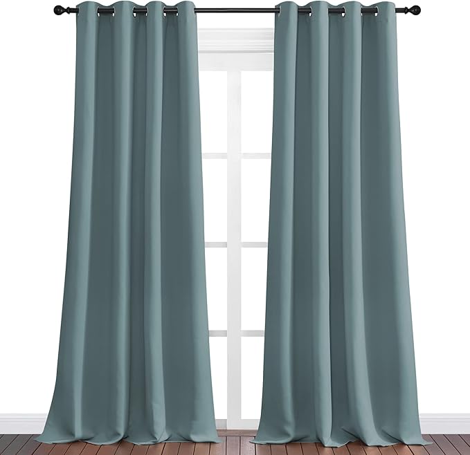 NICETOWN Modern Blackout Curtains Noise Reducing, Greyish Blue, 2 Panels, W55 x L108 -Inch, Thermal Insulated and Privacy Room Darkening Drape Panels for Boy's Guest Room Door Window