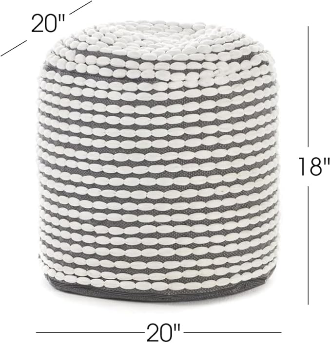 Foamma Pouf Ottoman 20" 20"x18", White - Cylindrical Ottoman Foot Rest for Living Room and Bedroom, Pouf Footstool with Boho Design, Foot Rest for Couch with Water Resistant Fabric, Boho Furniture