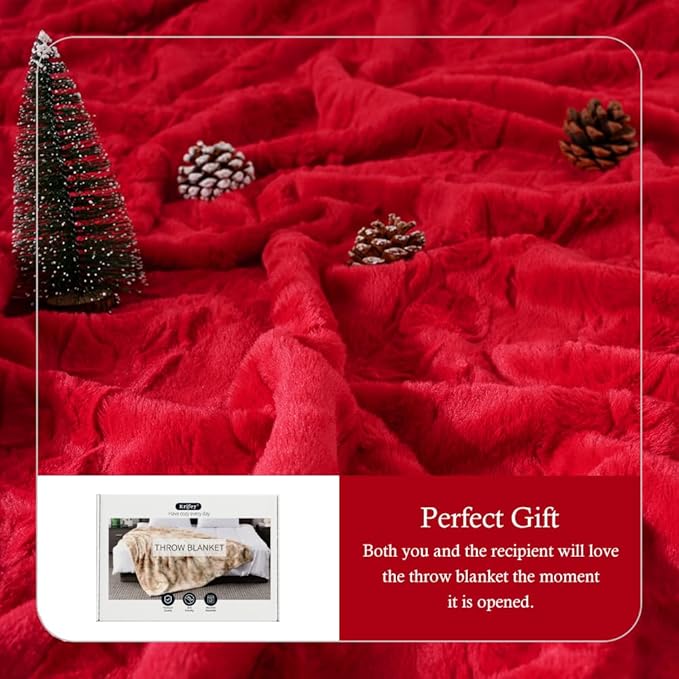 Krifey Oversized Faux Fur Blanket, Super Soft Cozy Blanket, Luxury Fluffy Throw Blanket Fuzzy Bed Throw, Plush Christmas Birthday Gifts for Women, Room Home Dorm Decor, Red, 60" x 80"