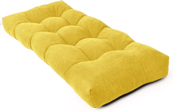 Bench Cushion 48 Inch - Chenille Fabric, High-Density Foam, Non-Slip Bottom, Soft Durable Indoor Tufted Long Seat Cushion for Window Garden Furniture (Yellow, 48x16x4 Inch)