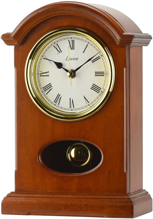 Pendulum Mantel Clock Wooden Case Silent Classic Minimalist Design Desktop Tabletop for Fireplace Bedside Table Living Room