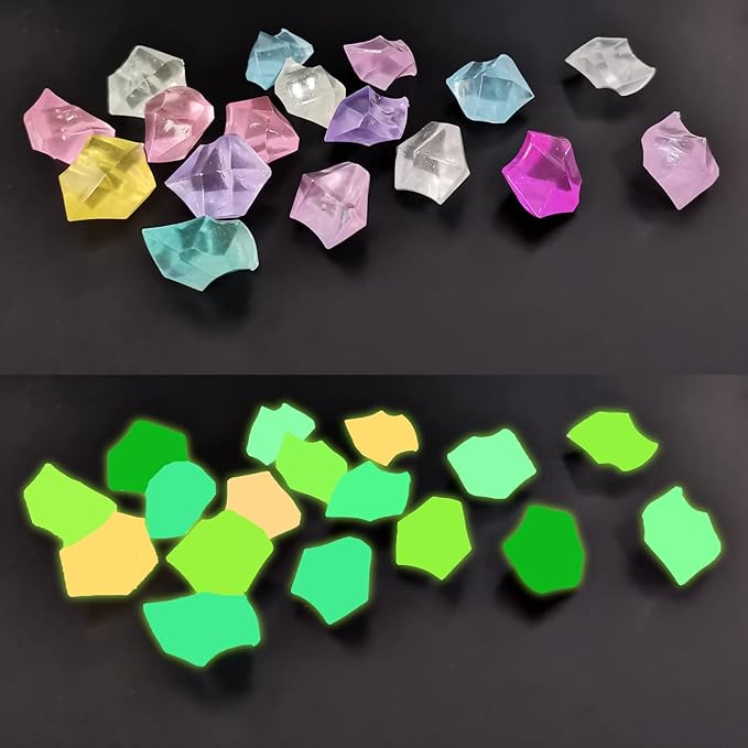 Fake Ice Rocks, Acrylic Vase Fillers Luminous Rocks, 16 x 22 mm Clear Acrylic Ice Rocks Fake Crushed Ice Rocks Clear Gems Marble 150 pcs