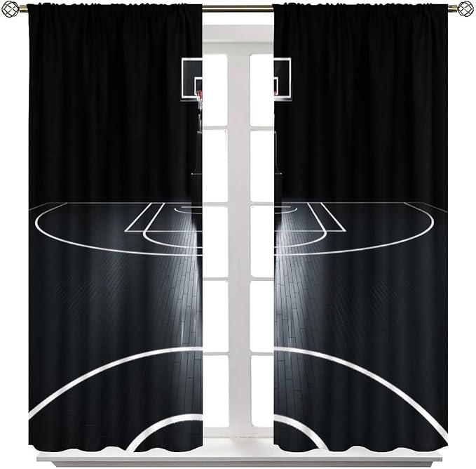 JESTRONRY Basketball Sports Curtain,Basketball Court Sports Theme Room Darkening Door Window Rod Pocket Curtain for Teen Boys Bedroom Living Room Decor W55xL63in