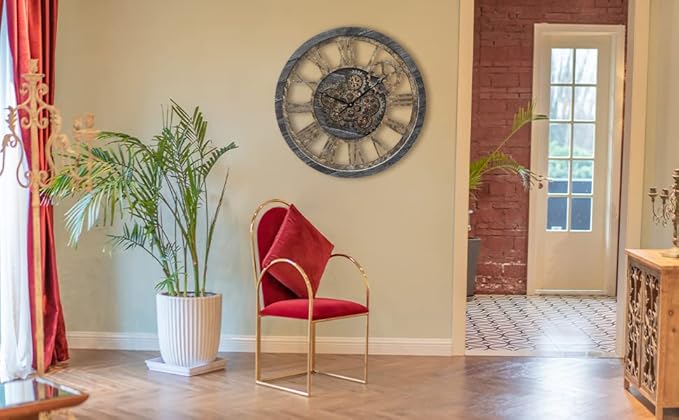 Large Wall Clock, Wall Clocks for Living Room Decor 20 Inch Farmhouse Vintage Rustic Kitchen Wall Decor Vintage Roman Oversized Wall Clock for Home Bedroom House Office, Moving Gears Clock