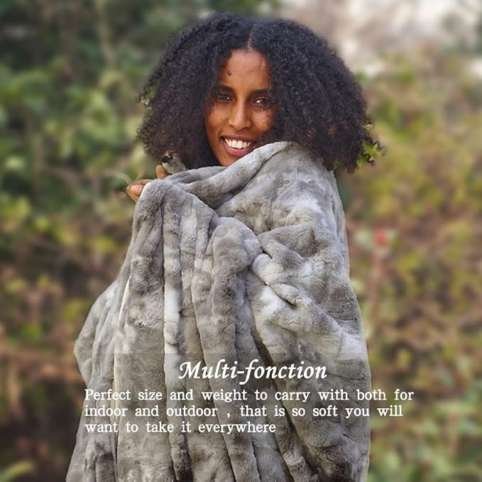 Krifey Grey Faux Fur Blanket Queen Size for Bed, 3D Marble Texture Soft Cozy Fuzzy Plush Thick Warm Blanket, Luxury Christmas Birthday Gifts for Women Mom Men, Room Decor, Marbled Grey, 90x90in