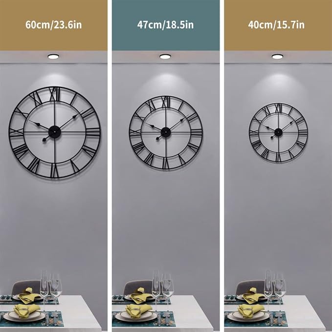 Large Wall Clocks for Living Room Decor, 24 Inch Round Black Metal Silent Non Ticking Battery Operated Jumbo Numerals Modern Vintage Decorative Clock Wall for Bedroom,Kitchen,Office,Farmhouse