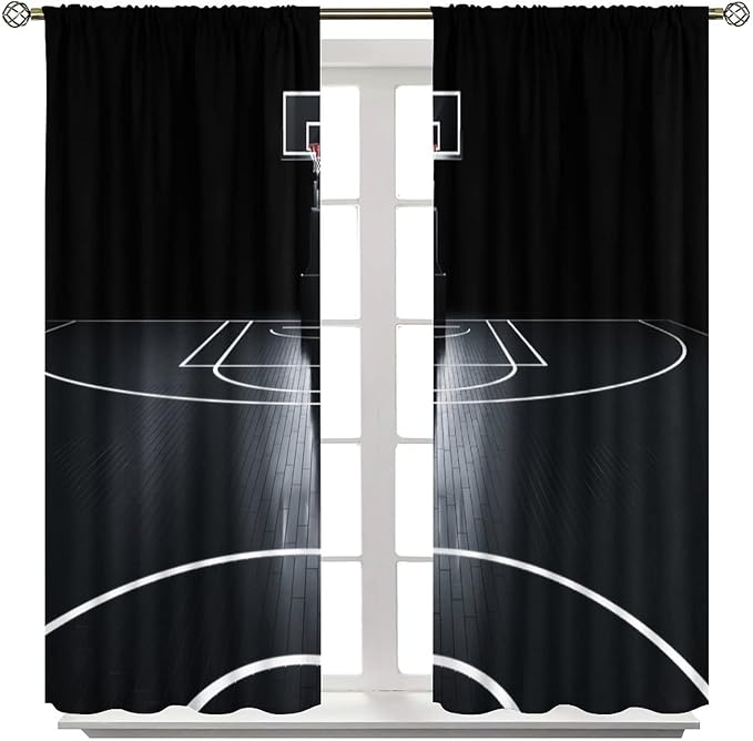 JESTRONRY Basketball Sports Curtain,Basketball Court Sports Theme Room Darkening Door Window Rod Pocket Curtain for Teen Boys Bedroom Living Room Decor W42xL45in