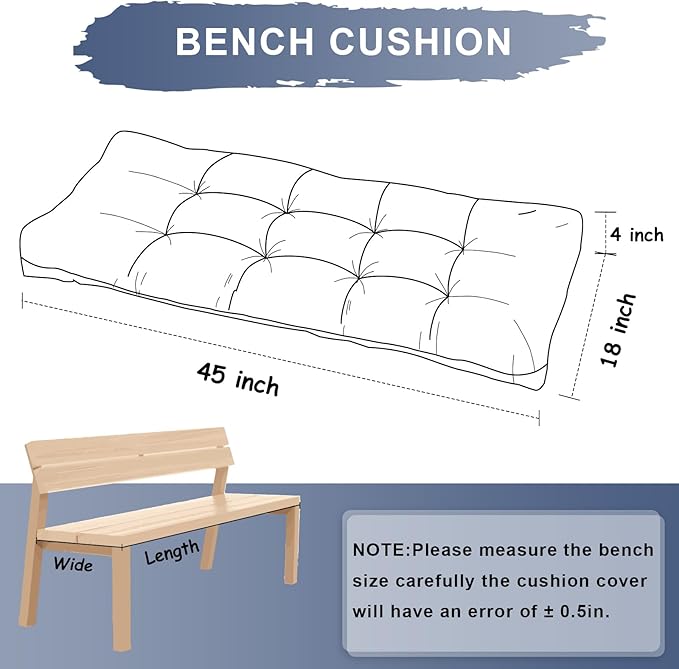 Bench Cushion 45 Inch - Luxury Chenille, High-Density Memory Foam, Non-Slip Bottom, Soft Durable Indoor Tufted Long Seat Cushion for Window Garden Furniture (Blue, 45x18x4 Inch)
