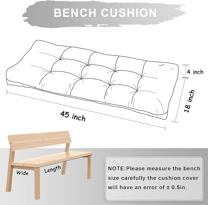 Bench Cushion 45 Inch - Luxury Chenille, High-Density Memory Foam, Non-Slip Bottom, Soft Durable Indoor Tufted Long Seat Cushion for Window Garden Furniture (Dark Gray, 45x18x4 Inch)