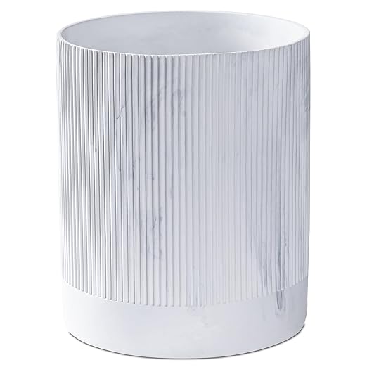 Polytree White Marble Stripe Wastebasket,Round Bathroom Trash Can 2.5 Gallon(9 Liter) Small Kitchen Garbage Can,Living Room Bedroom Trash Can, Decor Wastebasket for Home Office Marble Stripe