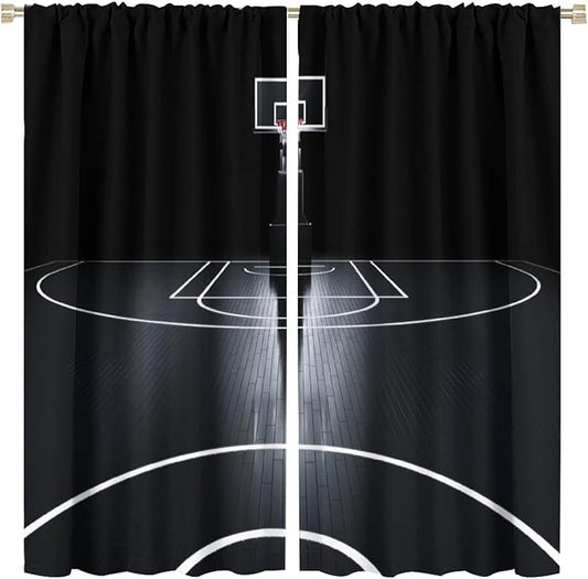JESTRONRY Basketball Sports Curtain,Basketball Court Sports Theme Room Darkening Door Window Rod Pocket Curtain for Teen Boys Bedroom Living Room Decor W52xL84in