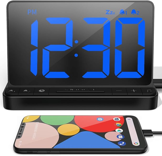 NOKLEAD Digital Alarm Clock for Bedroom, Large 6.5in LED Display with Snooze, 2 Alarms, USB Charging, 5 Ringtones, 3 Volume, Easy to Use Dimmable Clock for Kids, Seniors, Adults
